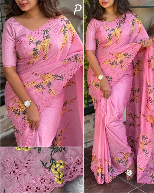 Pink_Tusser_Cotton_Premium_Embroidered_Work_Saree_For_Women