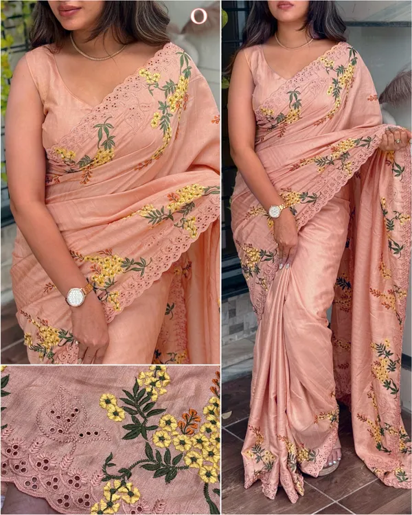 Soft_Peach_Tusser_Cotton_Premium_Embroidered_Work_Saree_For_Women