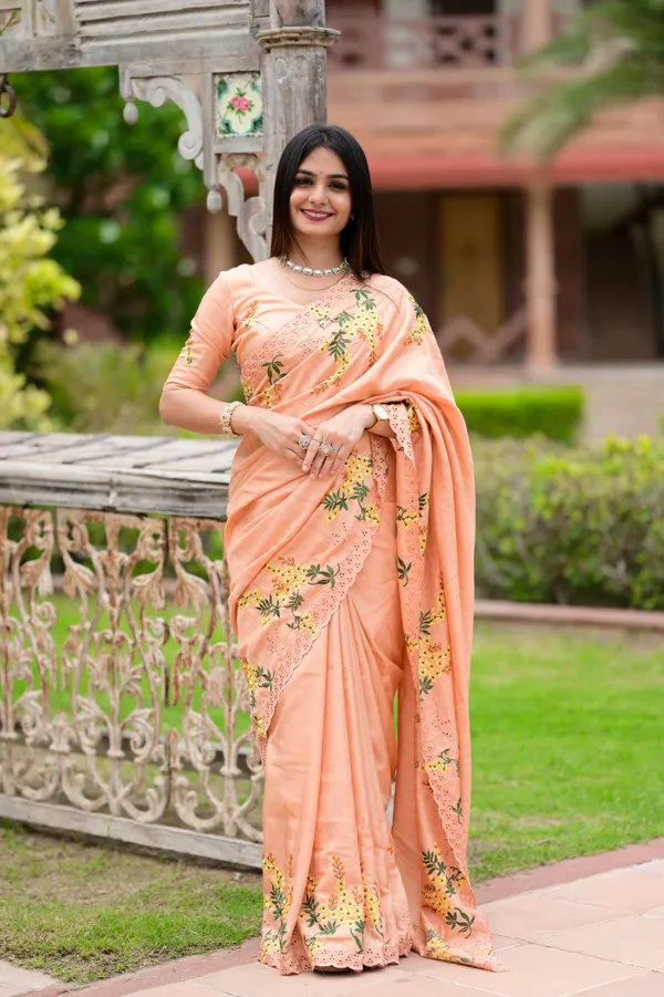 Soft_Peach_Tusser_Cotton_Premium_Embroidered_Work_Saree_For_Women