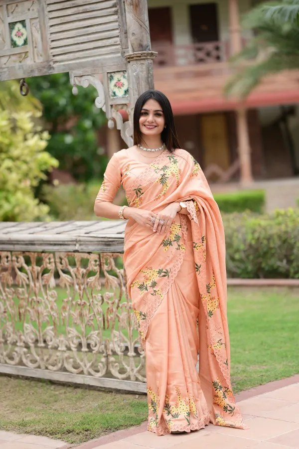 Soft_Peach_Tusser_Cotton_Premium_Embroidered_Work_Saree_For_Women