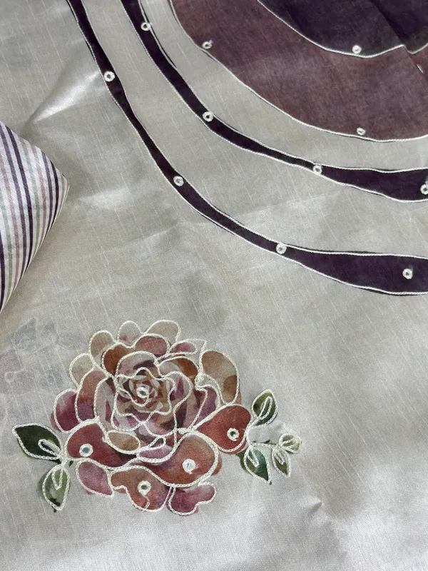 White_Pink_pure_Tusser_linen_katha_work_Saree_With_Unstitched_Blouse_For_Women