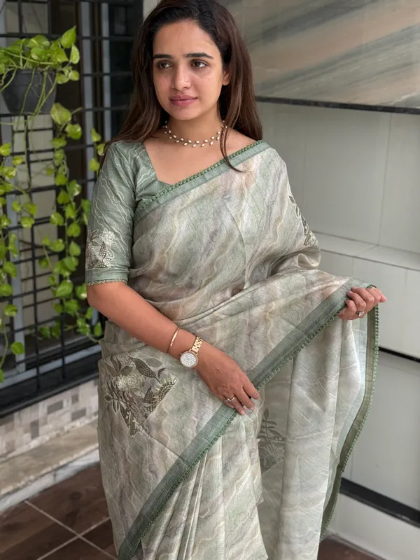 Light_green_Pure_tusser_linen_Digital_Print_Saree_With_Unstitched_Blouse_For_Women