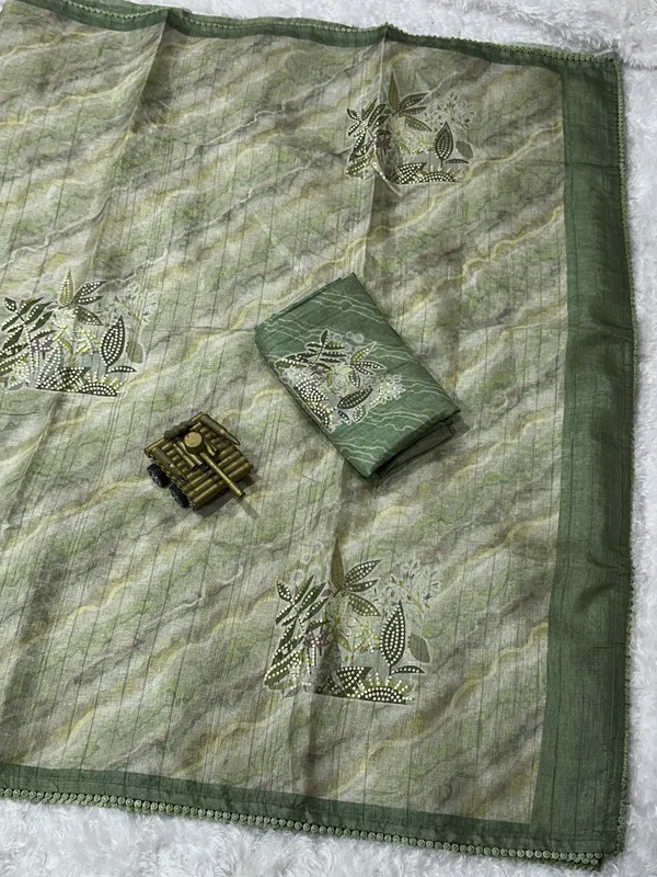 Light_green_Pure_tusser_linen_Digital_Print_Saree_With_Unstitched_Blouse_For_Women