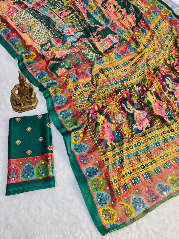 Green_masakali_georgette_saree_Premium_Digital_Print_&_Mirror_Work_For_Women