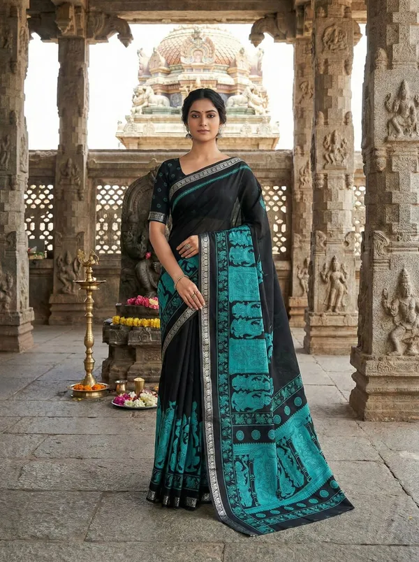 Sky_Blue_mull_mull_cotton_Premium_kalamkari_print_For_Women