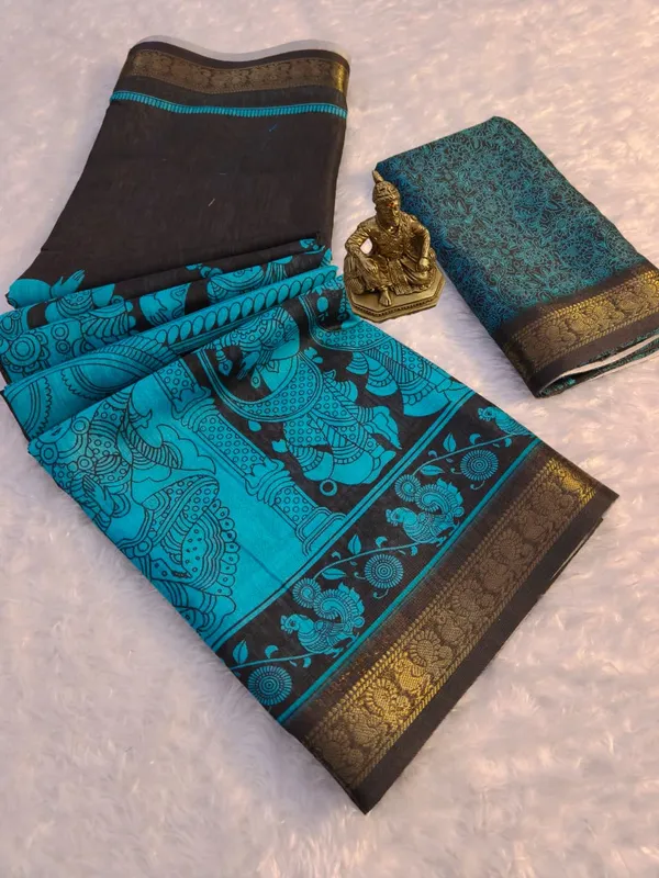 Sky_Blue_mull_mull_cotton_Premium_kalamkari_print_For_Women