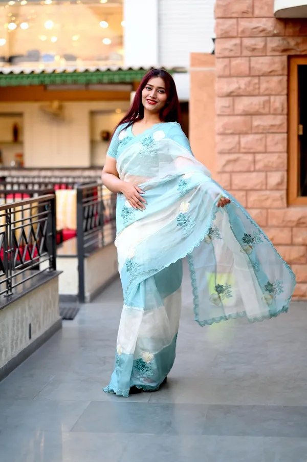 Light_Blue_Crystal_Organza_Premium_Embroidered_Work_Saree_For_Women