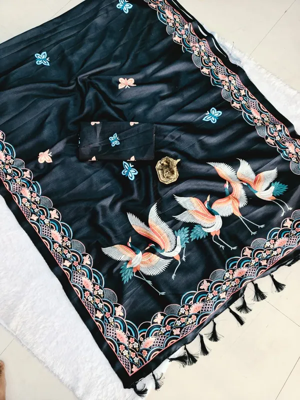 Black_tussar_silk_saree_Premium_Digital_Print_For_Women