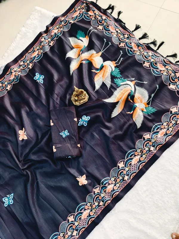 Black_tussar_silk_saree_Premium_Digital_Print_For_Women
