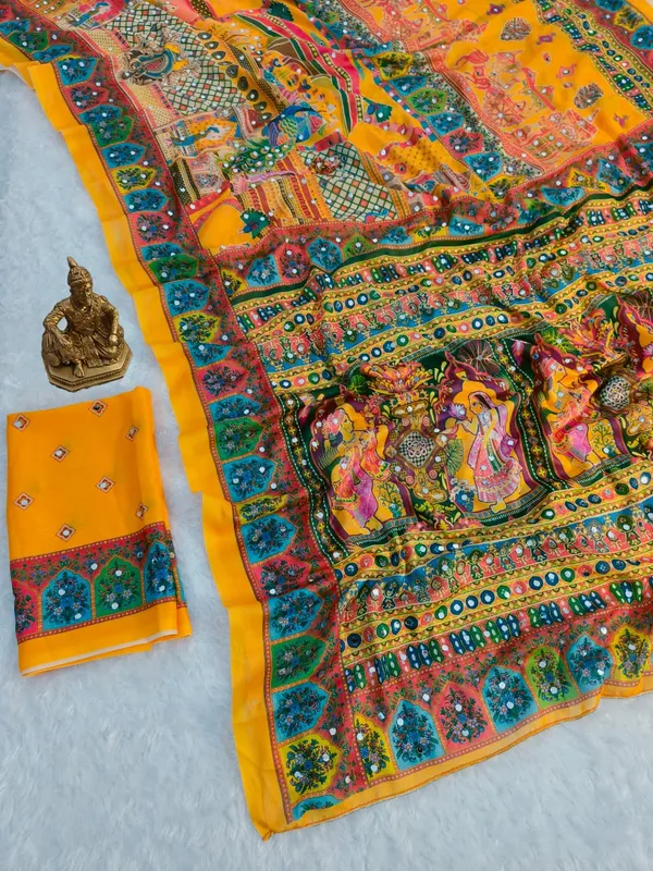 Yellow_masakali_georgette_saree_Premium_Digital_Print_&_Mirror_Work_For_Women