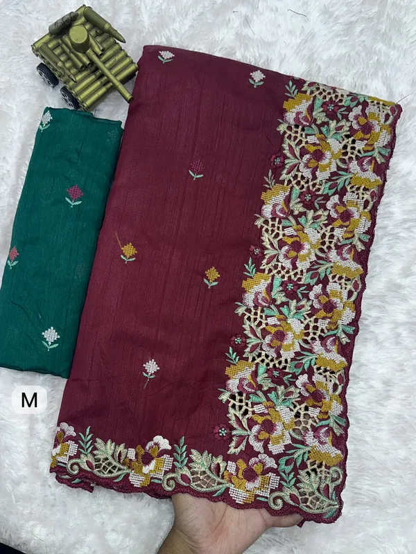 Maroon_Visca_Slub_Silk_Premium_Embroidered_Work_Saree_For_Women