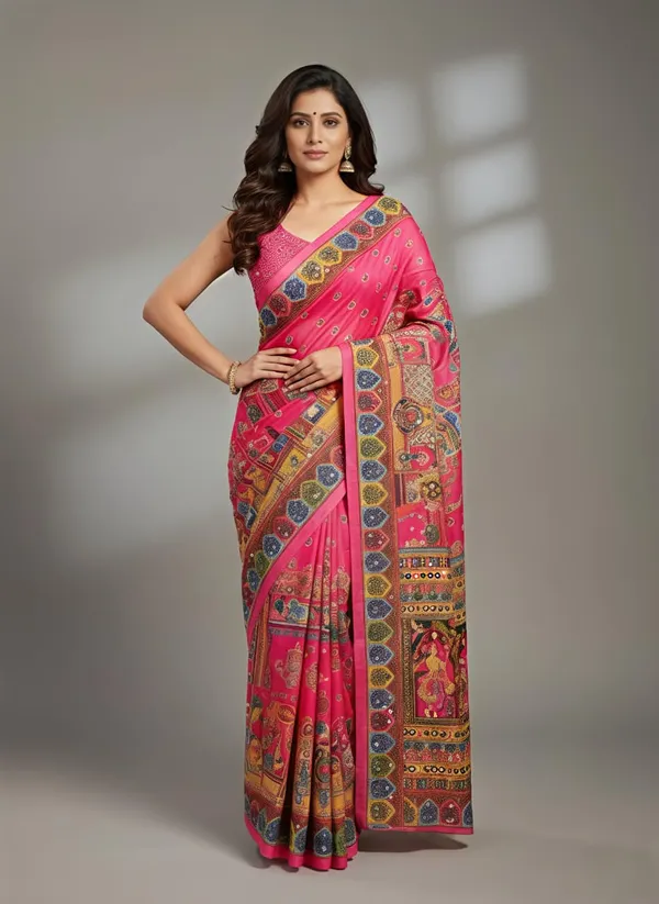 Pink_masakali_georgette_saree_Premium_Digital_Print_&_Mirror_Work_For_Women