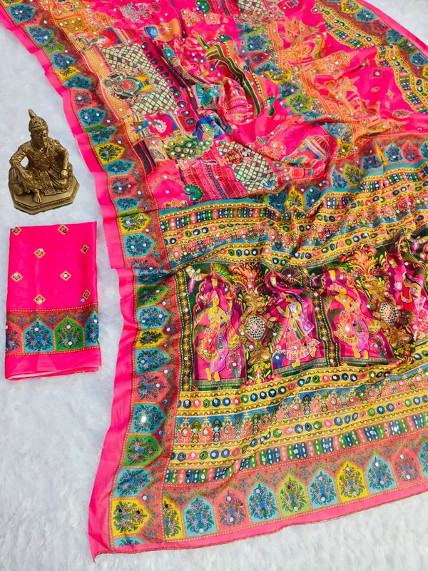 Pink_masakali_georgette_saree_Premium_Digital_Print_&_Mirror_Work_For_Women