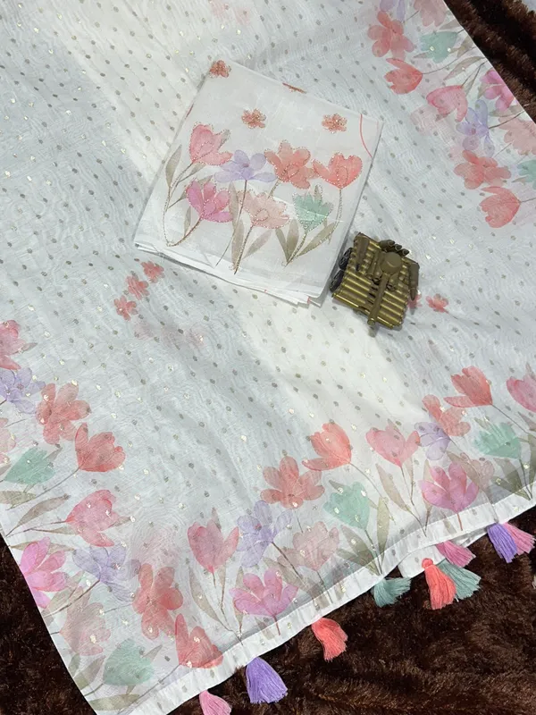 White_Pink_Armani_cotton_Zari_jacquard_Saree_With_Unstitched_Blouse_For_Women