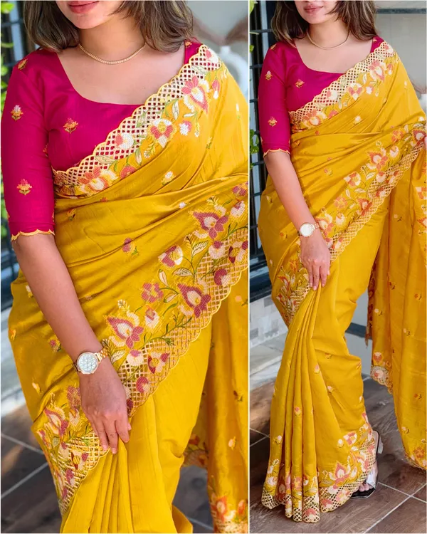 Yellow_Visca_Slub_Silk_Premium_Embroidered_Work_Saree_For_Women