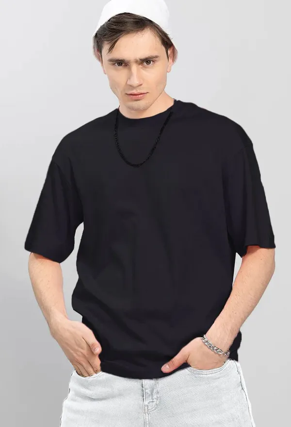BEING_WANTED_Solid_Men_Round_Neck_Black_T-Shirt