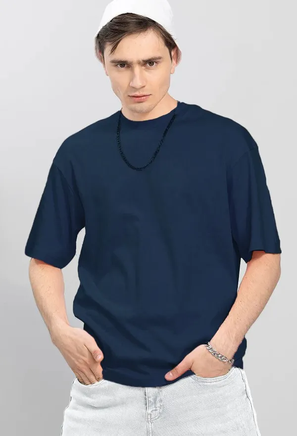 BEING_WANTED_Solid_Men_Round_Neck_Dark_Blue_T-Shirt