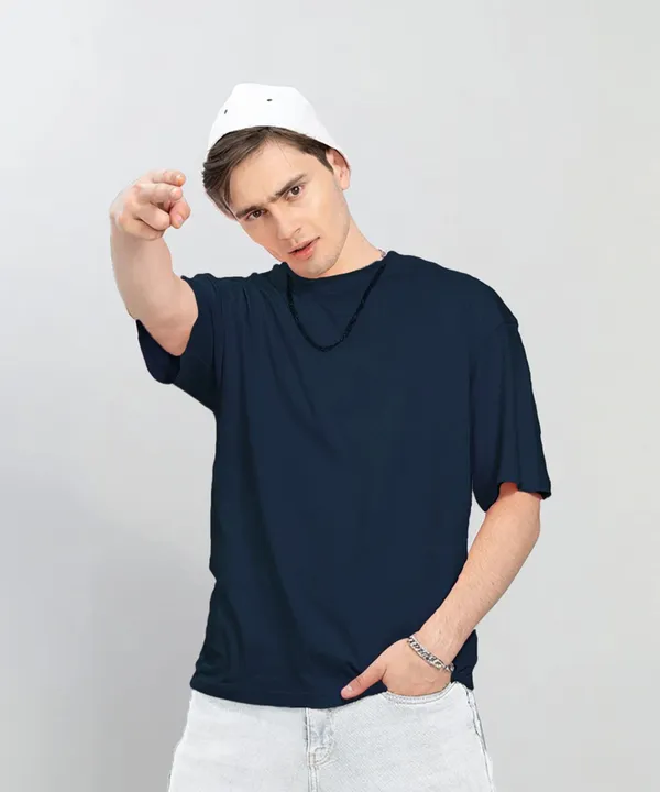 BEING_WANTED_Solid_Men_Round_Neck_Dark_Blue_T-Shirt