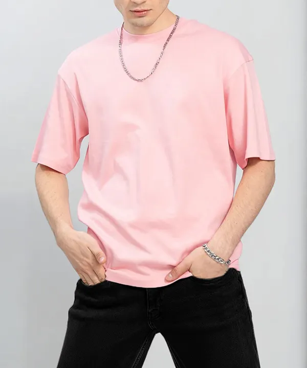 BEING_WANTED_Solid_Men_Round_Neck_Pink_T-Shirt