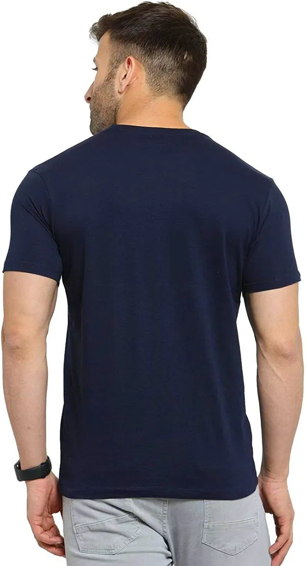 BEING_WANTED_Solid_Men_Round_Neck_Dark_Blue_T-Shirt
