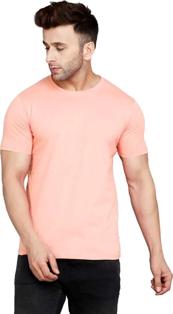BEING_WANTED_Solid_Men_Round_Neck_Pink_T-Shirt