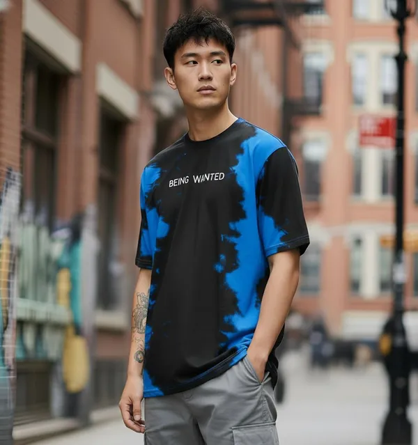 BEING_WANTED_Graphic_Print_Men_Round_Neck_Black,_Blue_T-Shirt