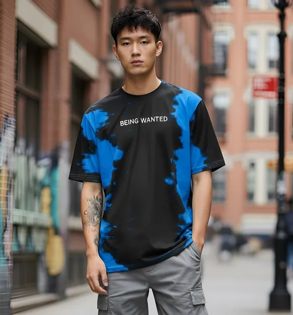 BEING_WANTED_Graphic_Print_Men_Round_Neck_Black,_Blue_T-Shirt
