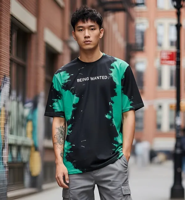 BEING_WANTED_Graphic_Print_Men_Round_Neck_Black,_Green_T-Shirt