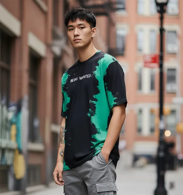 BEING_WANTED_Graphic_Print_Men_Round_Neck_Black,_Green_T-Shirt