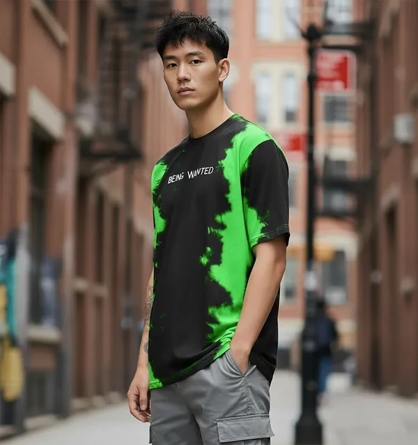 BEING_WANTED_Graphic_Print_Men_Round_Neck_Black,_Green_T-Shirt