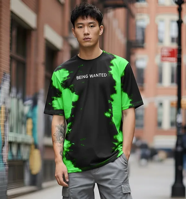 BEING_WANTED_Graphic_Print_Men_Round_Neck_Black,_Green_T-Shirt