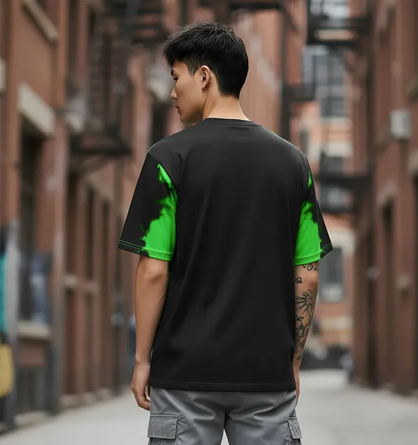 BEING_WANTED_Graphic_Print_Men_Round_Neck_Black,_Green_T-Shirt