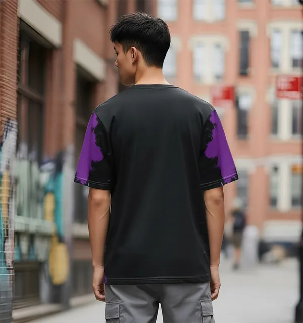 BEING_WANTED_Graphic_Print_Men_Round_Neck_Black,_Purple_T-Shirt