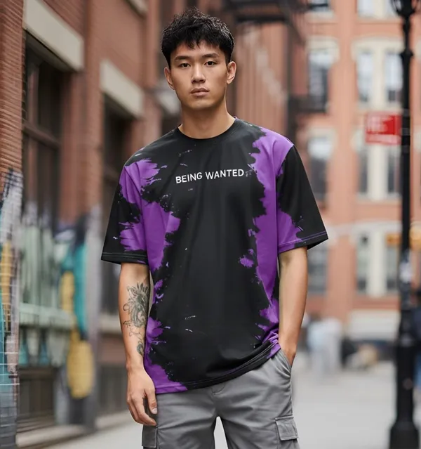 BEING_WANTED_Graphic_Print_Men_Round_Neck_Black,_Purple_T-Shirt
