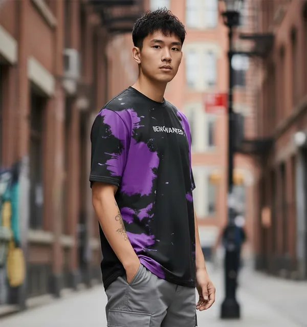 BEING_WANTED_Graphic_Print_Men_Round_Neck_Black,_Purple_T-Shirt