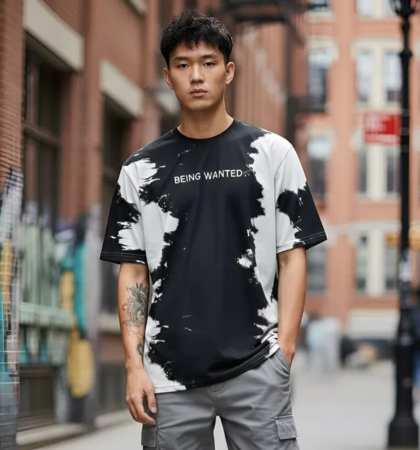 BEING_WANTED_Graphic_Print_Men_Round_Neck_Black,_White_T-Shirt
