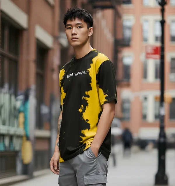BEING_WANTED_Graphic_Print_Men_Round_Neck_Black,_Yellow_T-Shirt
