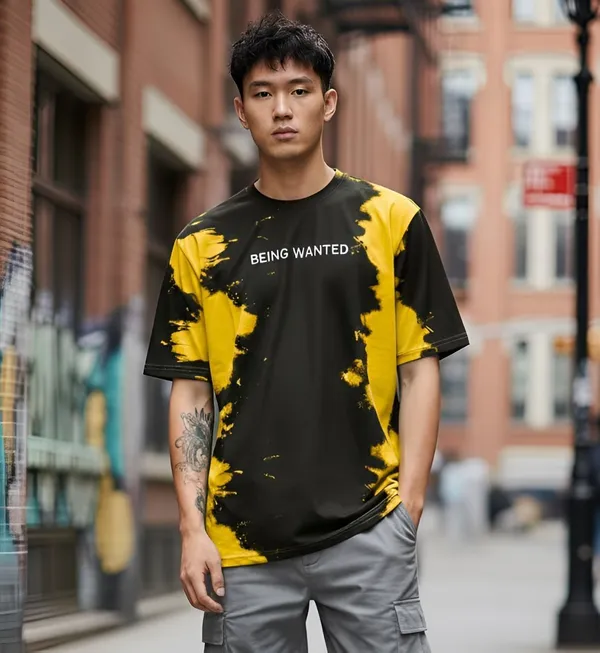 BEING_WANTED_Graphic_Print_Men_Round_Neck_Black,_Yellow_T-Shirt