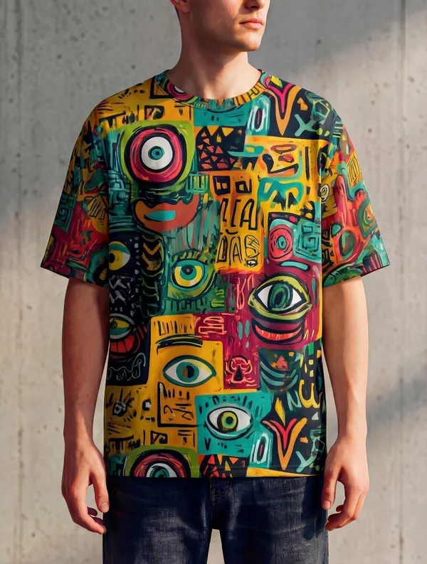 BEING_WANTED_Abstract,_Printed_Men_Crew_Neck_Multicolor_T-Shirt