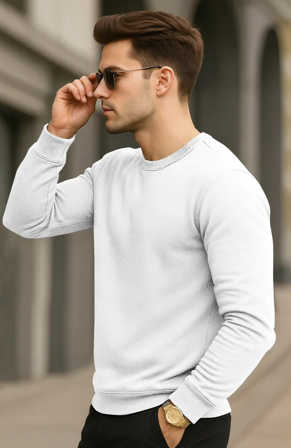White_Premium_Pure_Cotton_Full_Sleeve_Sweatshirt_For_Men