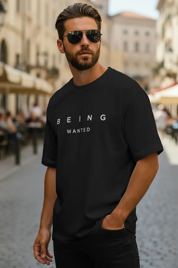 BEING_WANTED_Typography_Men_Round_Neck_Black_T-Shirt