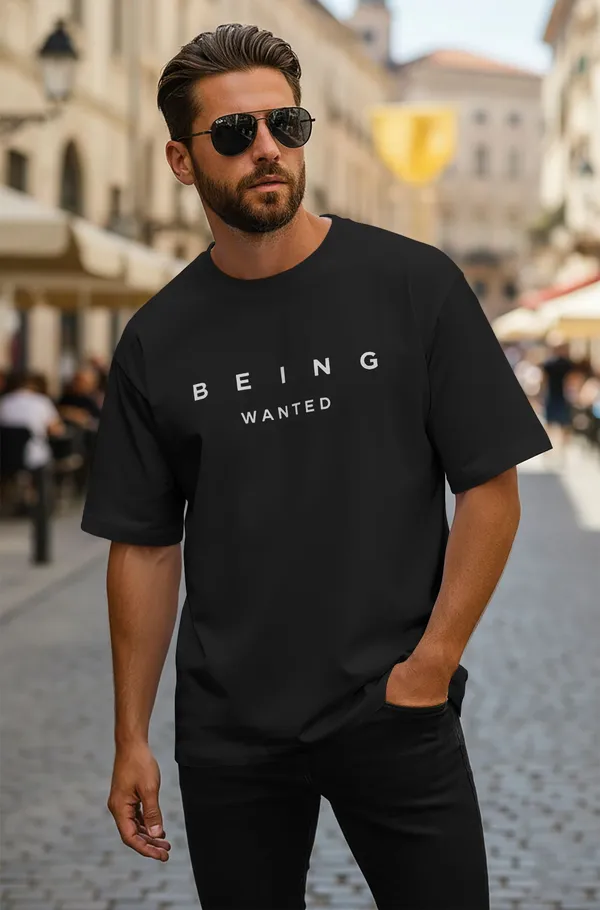BEING_WANTED_Typography_Men_Round_Neck_Black_T-Shirt