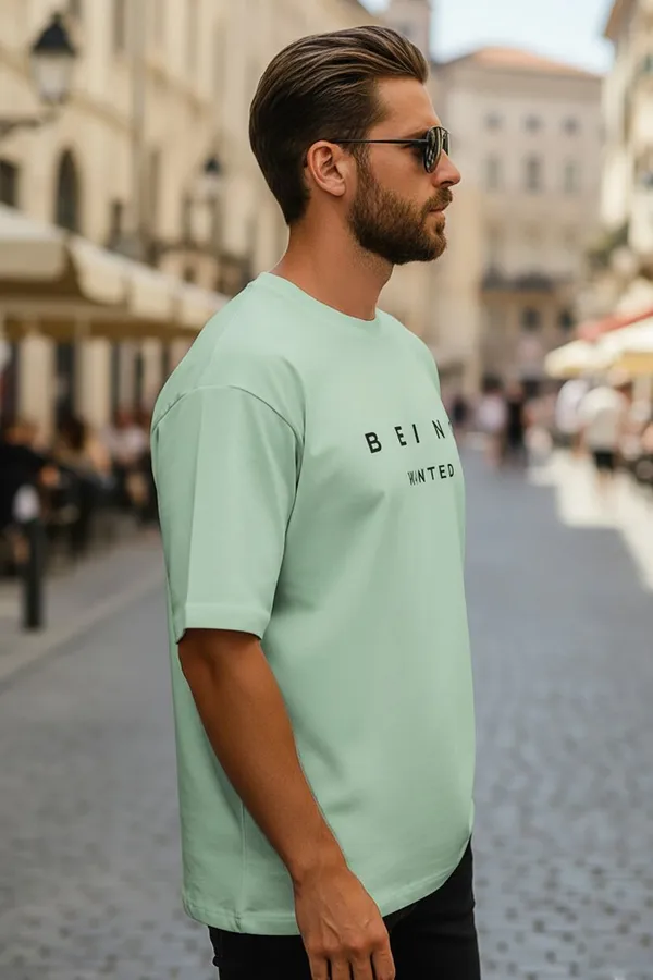 BEING_WANTED_Typography_Men_Round_Neck_Light_Green_T-Shirt