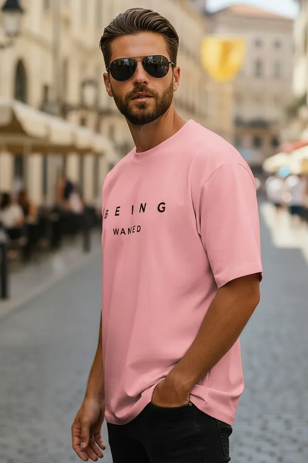 BEING_WANTED_Typography_Men_Round_Neck_Pink_T-Shirt