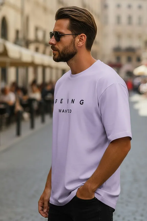 BEING_WANTED_Typography_Men_Round_Neck_Purple_T-Shirt