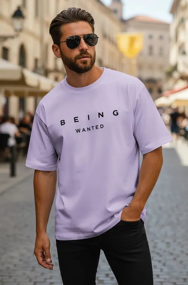 BEING_WANTED_Typography_Men_Round_Neck_Purple_T-Shirt