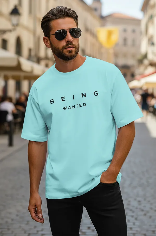 BEING_WANTED_Typography_Men_Round_Neck_Light_Blue_T-Shirt