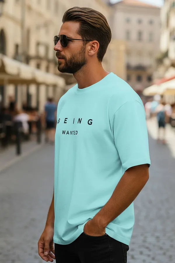 BEING_WANTED_Typography_Men_Round_Neck_Light_Blue_T-Shirt