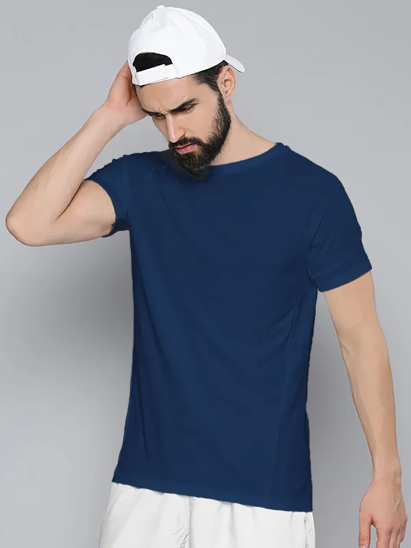 BEING_WANTED_Solid_Men_Round_Neck_Dark_Blue_T-Shirt