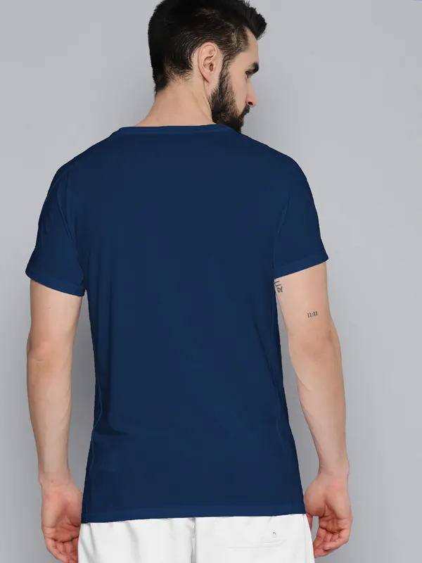 BEING_WANTED_Solid_Men_Round_Neck_Dark_Blue_T-Shirt